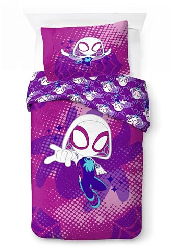 Jay Franco Kids Marvel Spidey & His Amazing Friends Bettwäscheset – 100% Baumwolle, superweiche Bettwäsche mit Kissenbezug, offiziell Lizenziertes Produkt, lila, 2-teilig, Einzelbett