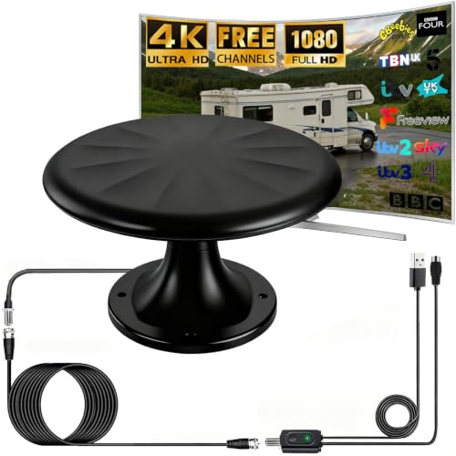 CSUXYD Outdoor TV Aerial, Freeview HD RV TV Aerial, 720° Omni-Directional Long Range Reception Aerial for Smart Tv, For Caravan/Motorhome/RV/Yacht/Attic