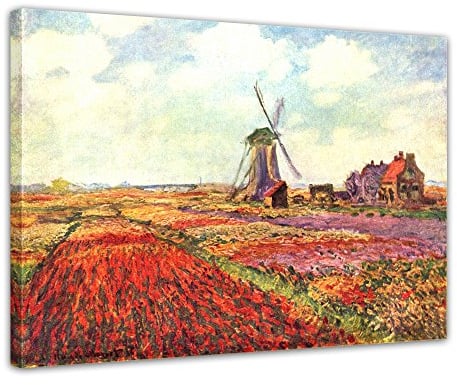 Bilderdepot24 Bild auf Leinwand | Claude Monet Tulpen von Holland in 120x90 cm als Wandbild | Wand-deko Dekoration Wohnung alte Meister | 180231-120x90