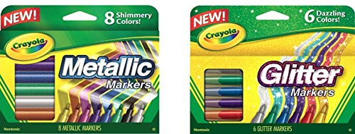 Crayola Metallic Markers 8 Count, Glitter Markers 6 Count, Combo Pack Bundle