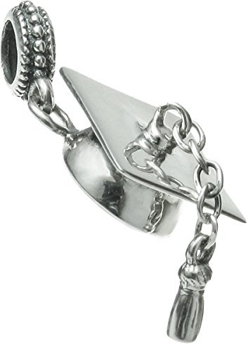 Queenberry, Charm-Perle, Motiv: Doktorhut, aus Sterlingsilber, Geschenkidee für den Abschluss, für Charm-Armbänder im europäischen Stil, hängender Glücksbringer