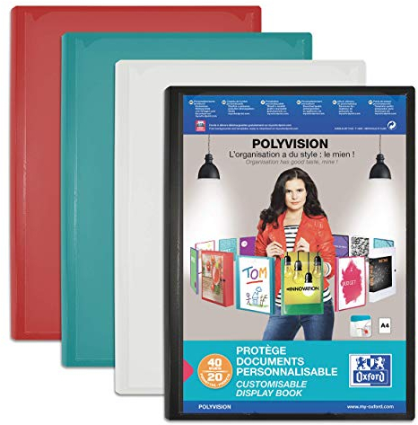 OXFORD Porte Vue Polyvision A4 40 vues / 20 pochettes Couverture Polypro Opaque Couleur Aléatoire