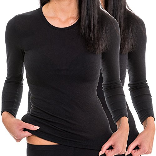 HERMKO 17830 2 Stück Damen Langarm Unterhemd,Farbe:weiß;Größe:36/38 (S) | Weiches Langarmshirt aus Baumwolle/Modal mit Rundhalsausschnitt, hautfreundlich, atmungsaktiv und angenehm zu tragen