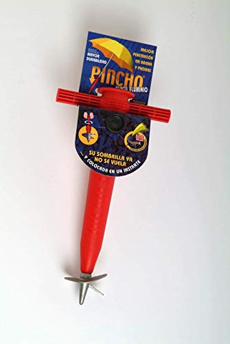 Pincho Sombrilla Playa con punta de aluminio, Auténtico Soporte para Sombrilla de Plástico de Alta Resistencia con Tornillo de Fijación, Sujeta Sombrillas - Colores Varios