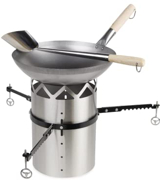 MOESTA-BBQ 10118 WOK'N BBQ - Komplettset für Kugelgrills 50 cm Ø - Grilleinsatz, Höhenversteller, Wok-Pfanne, Wok-Löffel