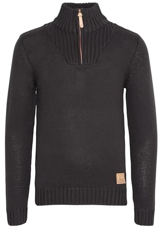 !Solid SDPetro Herren Strickpullover Troyer Grobstrick Pullover mit Troyerkragen Rippbündchen Label-Details Baumwollmischung Regular fit, Größe:XL, Farbe:Black (9000)