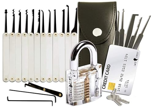 LOCK COWBOY Dietrich-Set 20-Teilig - Transparenten Übungsschlössern, Kreditkartenformat Türöffnungswerkzeug Set - Schlossöffner Werkzeug für Anfänger und Profis, Inklusive Anleitung