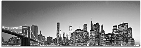Leinwandfoto als Panorama SCHWARZ/WEISS 120x40cm New York Manhattan Skyline Wasser