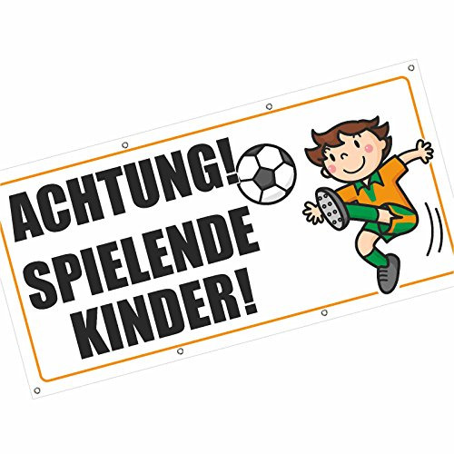 Achtung Vorsicht spielende Kinder Spannbanner Banner Werbebanner Plakat 2 x 1m