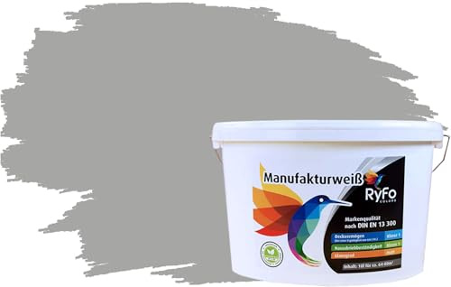 RyFo Colors Bunte Wandfarbe Manufakturweiß Mausgrau 10l - weitere Grau Farbtöne und Größen erhältlich, Deckkraft Klasse 1, Nassabrieb Klasse 1