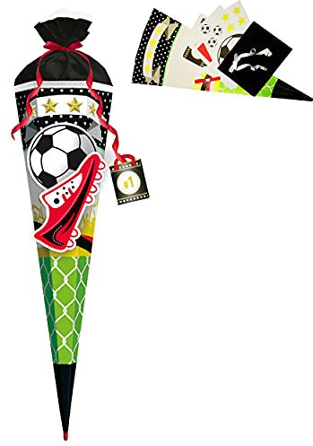 alles-meine.de GmbH BASTELSET - 3D Effekt - Schultüte - Fußball - Fußballspieler - 85 cm - mit Holzspitze - Filzabschluß - Zuckertüte - incl. Rohling - Bastelschultüte - Set ..