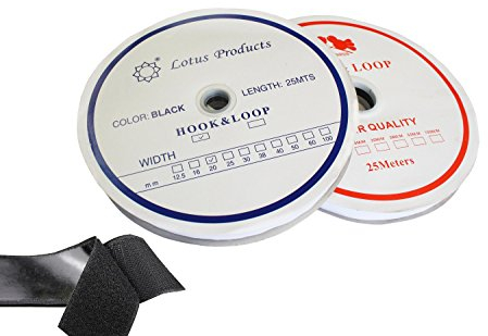 tukan-tex-de Klettband DIY Selbstklebend 50 Meter, 20 mm Breit Selbstklebend (Schwarz, 25 Meter Flausch & 25 Meter Haken)