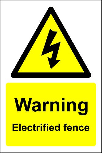 Warning electrified fence electric safety sign - 1.2mm Rigid plastic 300mm x 200mm