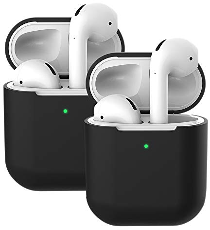 Molylove 2X Silikonhülle Kompatibel mit AirPods 2, Schutzhülle Silikonhülle Stoßfest (LED an der Frontseite Sichtbar) - (Schwarz)
