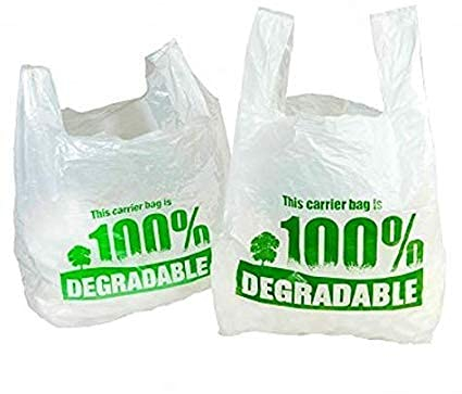 100% Degradable White Vest Carrier Bags 11 x 17 x 21 Large Eco Friendly Plastic Bags Shopping Bags (100)