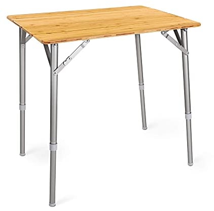 Navaris Mesa Plegable para Camping - Mesa portátil de bambú de 65 x 50 CM con 3X Altura Regulable y Patas de Aluminio - para terraza jardín Playa