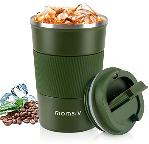 Aolieh Travel Mug, Insulated Coffee Cup,Double Walled Travel Mug Vacuum Insulation Stainless Steel with Leakproof Lid Eco-Friendly Reusable Cup for Coffee,Tea and Beer(Green-380ML)