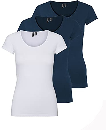VERO MODA Vmmaxi My SS Noos Women’s Soft Scoop Neck T-Shirt, Blue (2 x Insignia Blue/ 1 x White), M