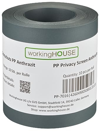workingHOUSE PP Sichtschutzstreifen für Doppelstabmatten (Zaun-Sichtschutz) 1,1 mm Stärke - 10 Streifen mit jeweils 2,55 m Länge x 19 cm Höhe - Wetterfest, Wartungsfrei, Formstabil (Anthrazit)