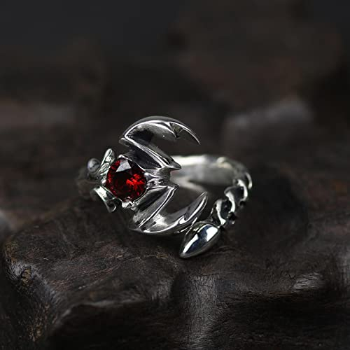 Focisa Ring Ringe Bijouterie Massiv 925 Sterling Silber Schmuck Herrenring Mit Granat Naturstein Skorpion Männlicher Openning Ring 9