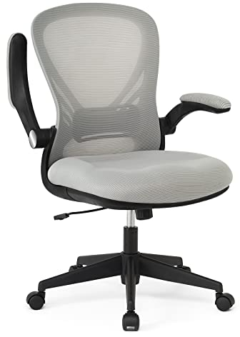 IntimaTe WM Heart Bürostuhl Ergonomisch Schreibtischstuhl für Büro Homeoffice Stuhl Atmungsaktiv Mesh mit klappbaren Armlehnen Höhenverstellbarer Drehstuhl Chefsessel bequem Grau