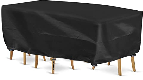 INMUA Housse de Protection pour Table, Rectangulaire Housse Salon de Jardin Imperméable, Anti-UV, 420D Oxford Tissu Housse de Table Chaise Meubles de Jardin Extérieure (242x162x100cm)