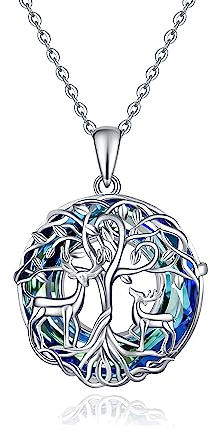 Fryneauy Cerf Collier Arbre De Vie Cristal 925 Argent Sterling Collier Pendentif Arbre De Famille Bijoux Cadeau Pour MèRe Femmes SœUr Fille