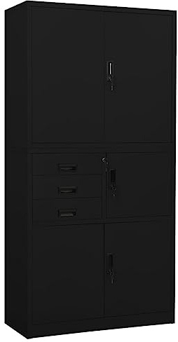 vidaXL Büroschrank Aktenschrank Metallschrank Stahlschrank Lagerschrank Aufbewahrungsschrank Schrank Büromöbel Schwarz 90x40x180cm Stahl