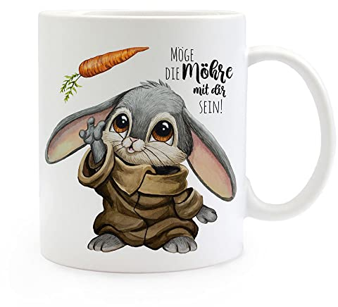 Tasse Emaille Becher Hase Häschen Bunny Spruch Möge die Möhre mit dir sein Motiv Kaffeebecher Kaffeetasse Geschenk Bundle50 ts2055 & eb660 - ausgewählte Größe: *Tasse*