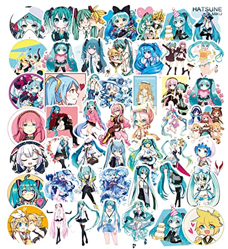 50 Stück Hatsune Miku Aufkleber Pack für Wasserflaschen Handyhüllen Auto Laptop Gepäck Skateboard Fahrrad Schutzhelm Vinyl virtuelle Sängerin Mädchen Aufkleber für Kinder und Jugendliche