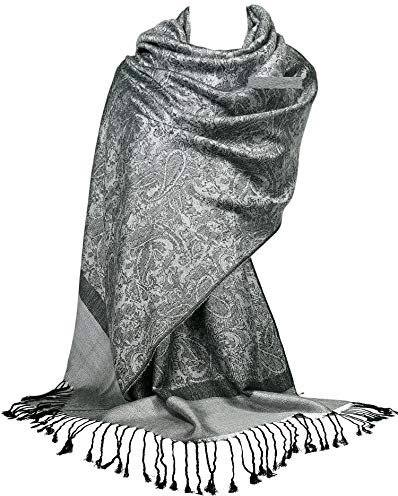GFM® Pashmina-Stil weicher Schal mit geprägtem Paisleymuster (P093), P093-Klch-Silbergrau, L