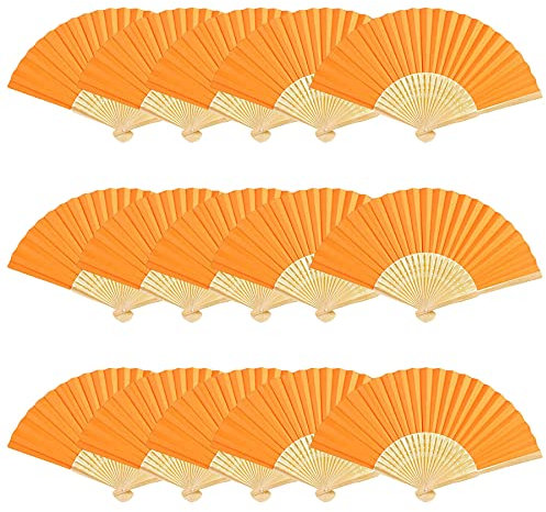 Woohome 15 Stück Hand Fächer Faltbar Papierfächer Hochzeit Zubehör für Hochzeit Deko, Party, Fest und Picknick (Orange)