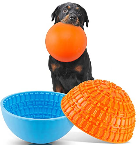 Patelai 2 Pcs Dog Enrichment Lick Bowls Silicone Freeze Bowls Interactive Cat Licking Mats Slow Feeders for Pet Oral Health Boredom Anxiety Relief, Wobble or Stay Put(Blue, Orange,Bone)