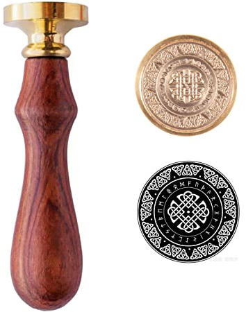 Vintage keltischer Knoten Siegelwachs Siegel Stempel keltischer Schild verziert mit antikem europäischem Muster nordische Wikinger Rabe Runen Vegvisir Amulett 54 g 30 mm Kopf mit Holzgriff