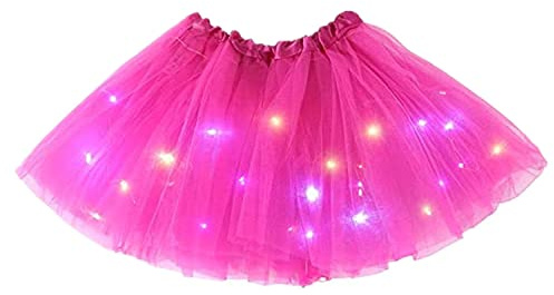 Women's LED Tutu Skirts Layered Ballet Dance Tulle Skirt Light Up Skirts for Party Costume (Rose)