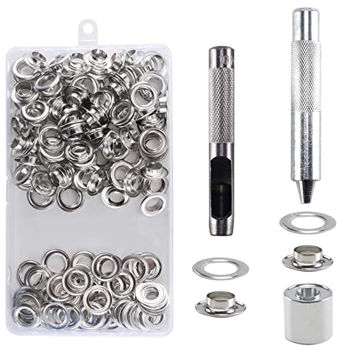 KOSHIFU 100 Sets Grommet Werkzeug Kit 10 mm (2/5 Zoll) Tülle Ösenzange Ösen Set Ösen Scheiben Ösenwerkzeug mit Aufbewahrungsbox für Stoff Leder Planen Markisen Zelte Tasche Schuhe