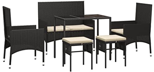 vidaXL Garten Lounge Set 6-TLG., Gartenmöbel Set mit Kissen, Sitzgruppe für Garten Terrasse, Loungemöbel Bank Stuhl Hocker Tisch, Schwarz Poly Rattan
