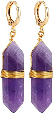 Orecchini Pendenti Esagonali A Pallottola In Pietra Naturale Viola Avvolti A Mano Per Orecchini Poligonali Da Donna,Ametista