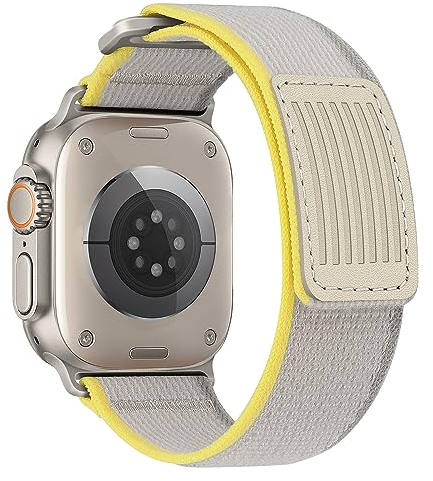 HITZEE Compatible with Apple Watch Strap 49mm 45mm 44mm 42mm, Soft Nylon Braided Velcro Loop Band Adjustable Sport Straps Designed for Apple Watch Ultra 2 Ultra Series 9 8 7 SE 6 5 4, Yellow/Gray, M/L
