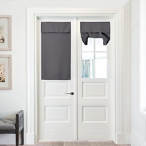 PONY DANCE Door Curtains for Door Window, French Door Curtains for Privacy, Easy Installed Tricia Door Panels,Front Door Sidelight Curtain Tie up Shade, 25W x 40L Inch, Grey, 1 Panel