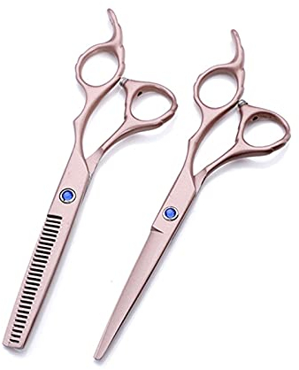 MKYOKO 6 Zoll Blumengriff Roségold Friseur-Haarschneideschere, Haarschnitt-Ausdünnungs-Haarschnitt-Haarschneideschere, Flachschnitt-Friseur-Haarschneideschere Haarschneideschere (Farbe: S