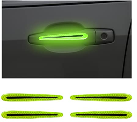 JNNJ 4PCS Auto-Türgriff-Schutz Reflektierende Aufkleber, Autotürgriff Sicherheitswarnung Streifen, 3D-Kohlefaser Autotürgriff Lack Kratzschutz Aufkleber(Grün)