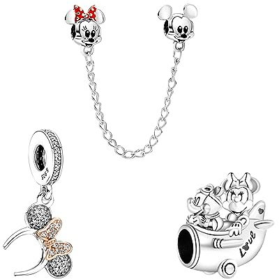 Doyafer 925 Sterling Silber Charm Sicherheit Kette Charms Set Cartoon Maus Perlen für Frauen Armbänder Halskette Geschenk für Mädchen