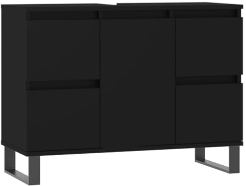 vidaXL Badezimmerschrank, Waschbeckenunterschrank mit viel Stauraum, Badschrank mit Eisenbeinen, Bad Unterschrank Waschbeckenschrank Badmöbel, Schwarz Holzwerkstoff