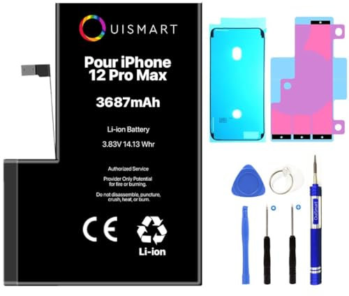 OUISMART® KIT Batterie pour IPHONE (avec Kit Outils + Adhésif + Joint D'étanchéité, iPhone 12 Pro Max)