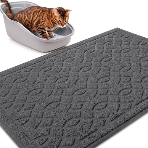 Yimobra Tapis de litière pour chat, 90 x 60 cm, imperméable, antidérapant, facile à nettoyer, gris foncé