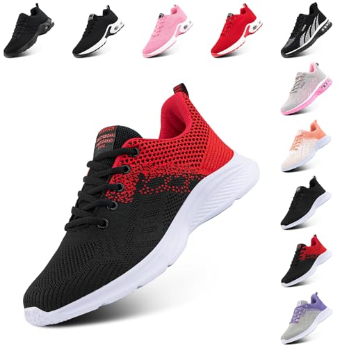 Hitmars Laufschuhe Damen Sportschuhe Luftpolster Atmungsaktiv Turnschuhe rutschfeste Leichtgewichts Straßenlaufschuhe Sneaker Joggingschuhe Fitness Walkingschuhe Schuhe Rot EU 40