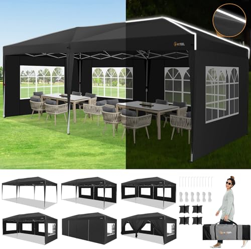 HOTEEL Pavillon 3x6 mit Seitenwnden, Faltpavillon 3x6 Wasserdicht Stabil Winterfest mit 4 Sandsäcke, Einfach Einzurichten Faltzelt für Outdoor-Party, Garten, Event,Schwarz