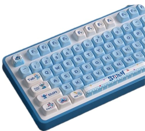 KEYOTIM Computer-Tastaturen-Set, PBT Dye Upgrade 108, MOA-Höhe, Tastenkappen mit Abzieher für Cherry MX, Tastenkappe für Kinder, japanisches Anime (Stitc-h .MOT)