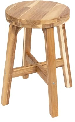 ARROWSTONE Round Stool Acacia Wood, 18 Height, 11'' Round Top, Backless, Easy Assembly, Natural Wax Finish, Wooden Stool for Plant, Dining Room, Kitchen Counter, Makeup